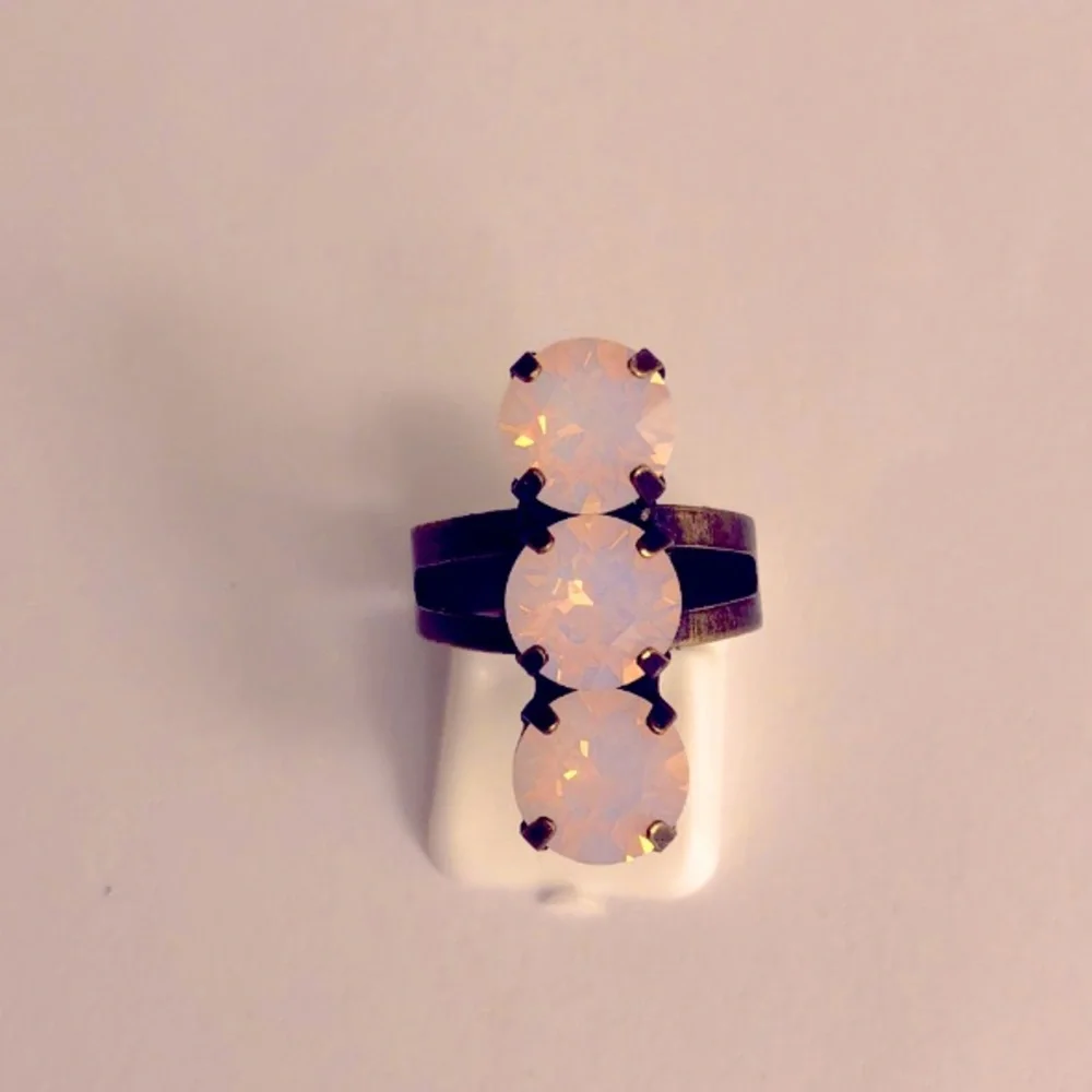 Pink Opal + Antique Brass Crystal Statement Ring